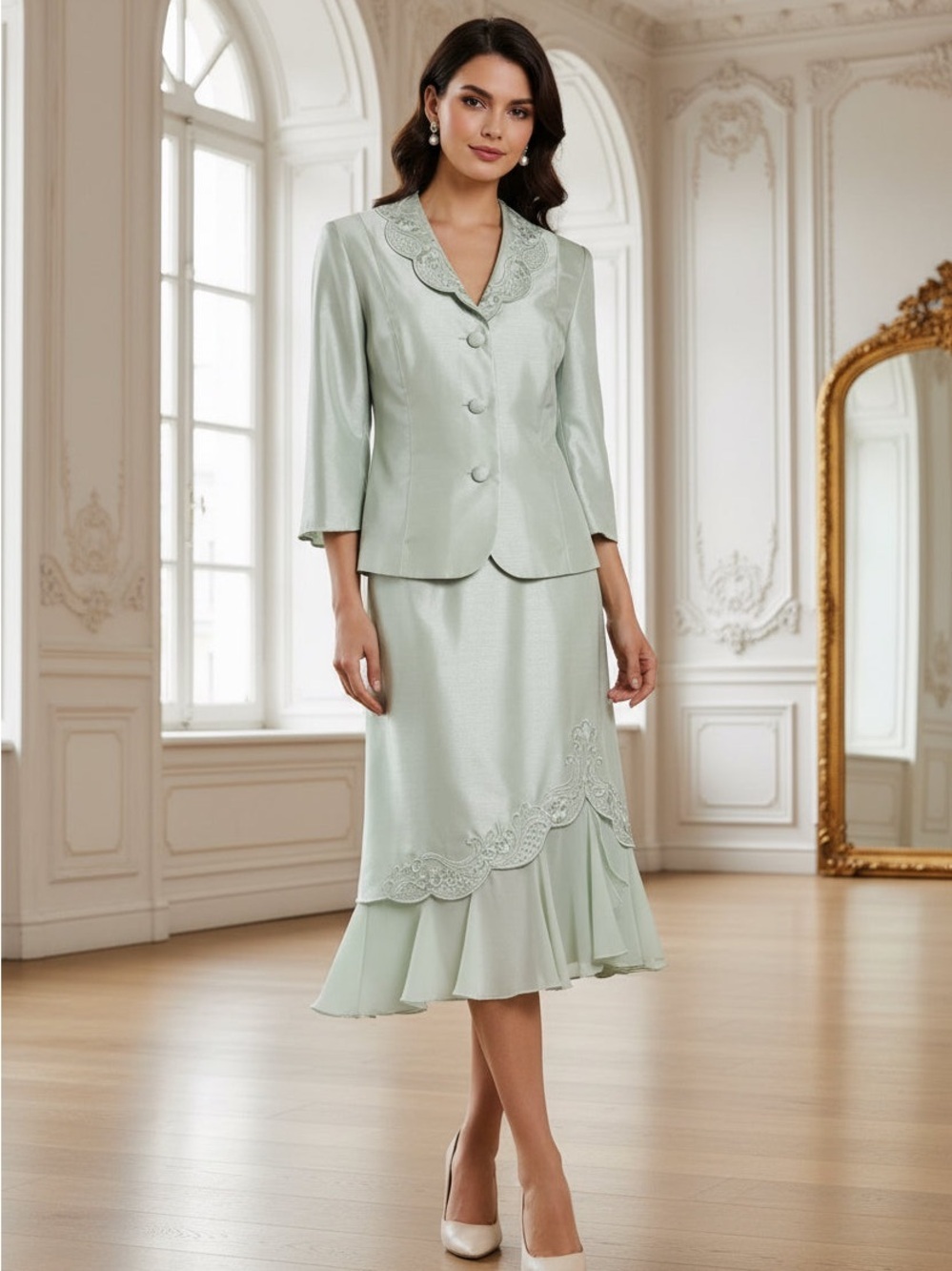Plaza South Mint Green Two-Piece Skirt Suit